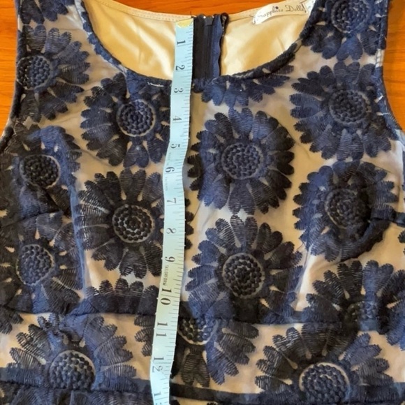 Sz 9 small Sapphire Dolls navy lace overlay with beige lining dress back zip - Picture 11 of 13